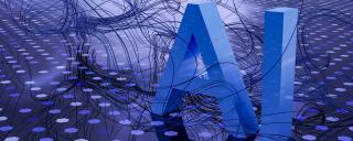 Banner für Blogbeitrag zum Thema AI zeigt die Letter A und I in blau