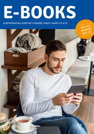 Cover der E-Reader-Fibel zeigt einen Mann, der auf einem E-Reader liest